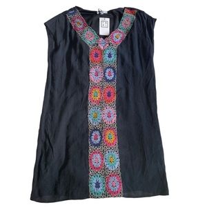 NWT THML Sleeveless Shift Dress with Colorful Embroidery Size L
